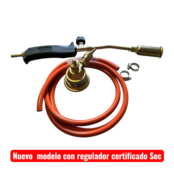 Soplete Alta Presión  Con Regulador De Bronce Clasico Certificado SEC+ Manguera Roja