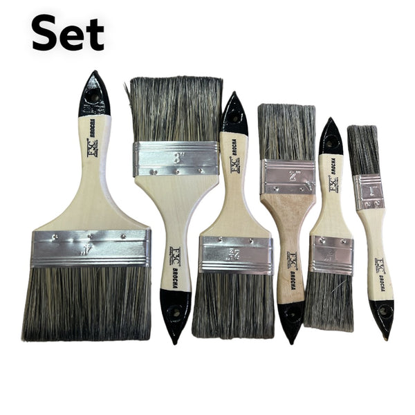 Kit 6 Brochas Profesional Cerda Natural 4+3+2,5+2+1.5 +1 PULGADA F3C