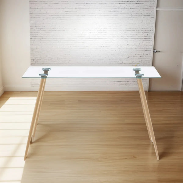 Mesa Rectangular Vidrio 10mm Templado  Patas Metal Color Madera 120x80